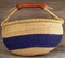 African Bolga Basket | Genuine Leather Handle | Woven Handmade Fair Trade Product | 100% Authentic Ghanaian | 16-18 Inches Across | Indigo Blue - Striped | The Bead Chest